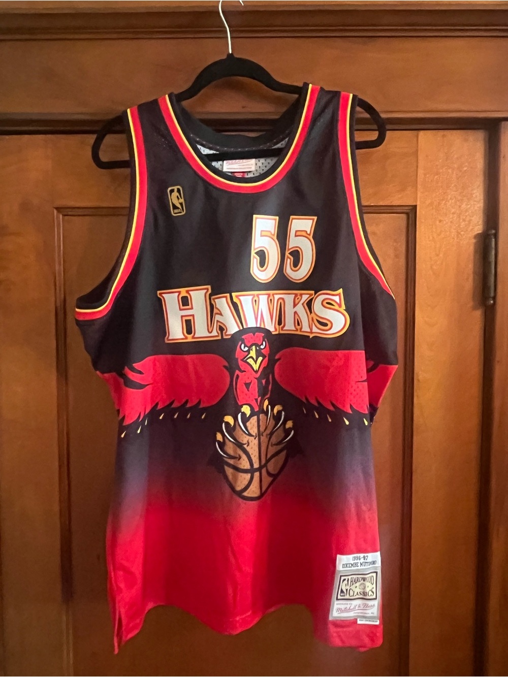 Mitchell & Ness Red and Black Hardwood Classics Dikembe Mutombo Jersey 2xl XXL